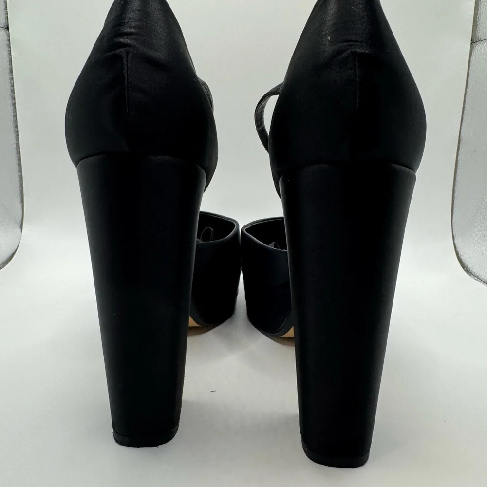 Zara Black Satin Ankle Strap Heels Pumps Pointed Toe 8 (38) - Picture 4 of 9